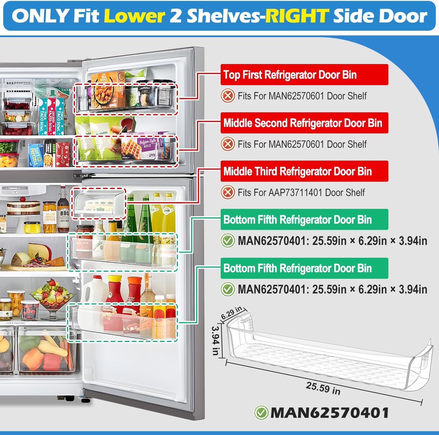 Detalle de YEECHUN MAN62570401 Refrigerator Door Bin for Select LG Models