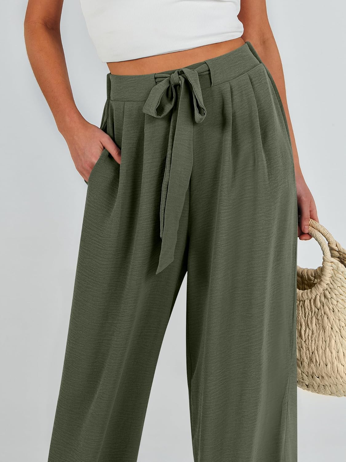 Detalle de Caracilia Wide Leg Palazzo Pants for Women – Summer High Waist, Flowing Beach Ready Lounge Trousers