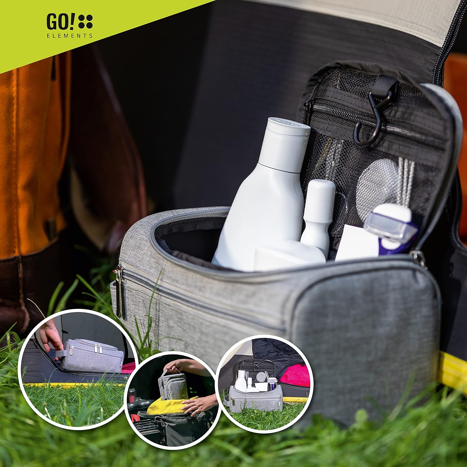 Detalle de GO!elements Beauty Case uomo & donna – borsa da toilette elegante e funzionale, Grigio