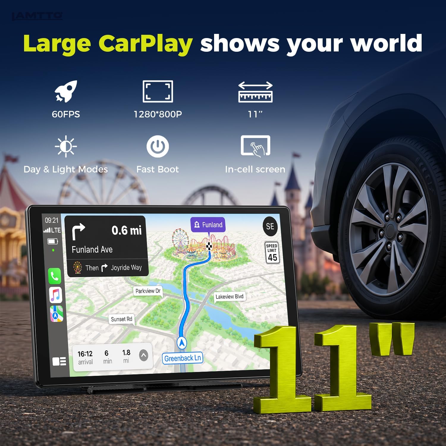 Detalle de LAMTTO 2026 Upgrade 11 Inch CarPlay Screen for Apple CarPlay & Android Auto