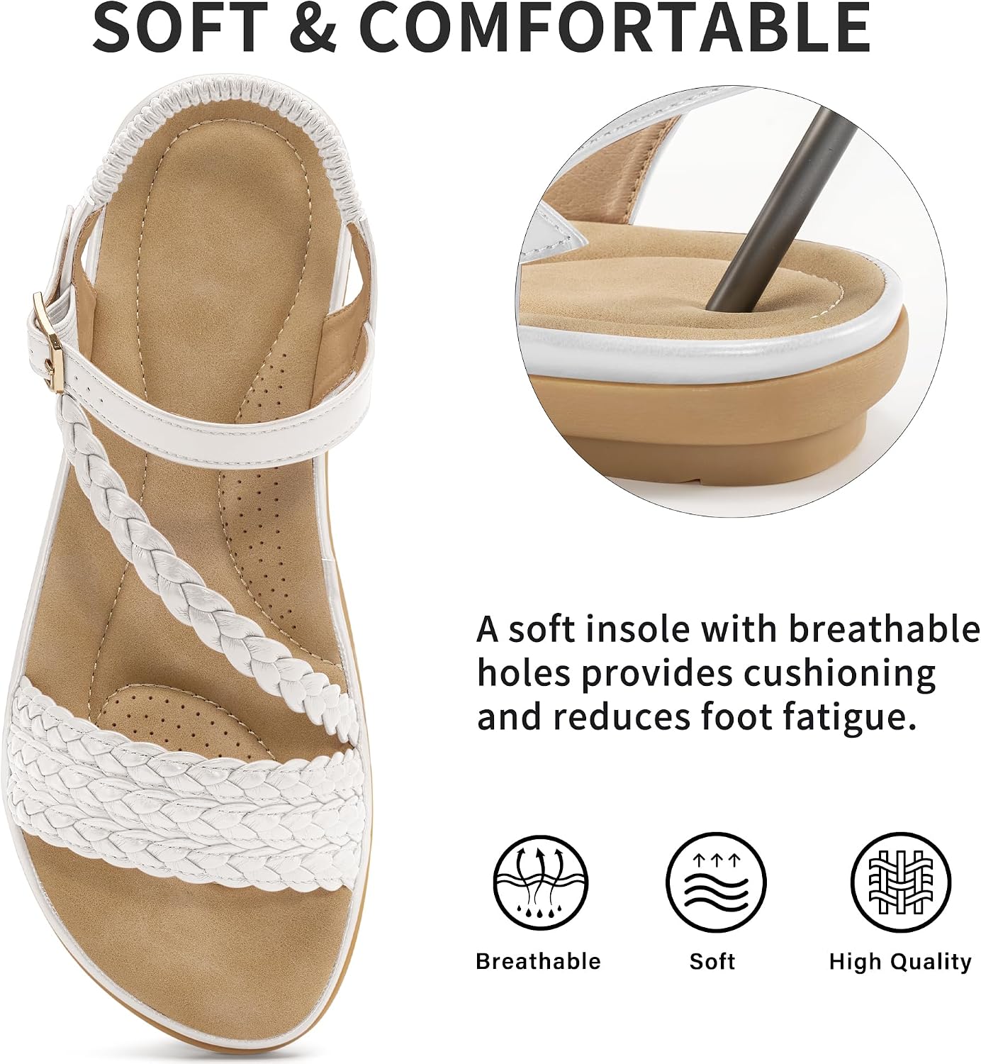 Detalle de Aomigoct Dressy Womens Sandals: Comfortable Strappy Flats for All‑Day Casual Style
