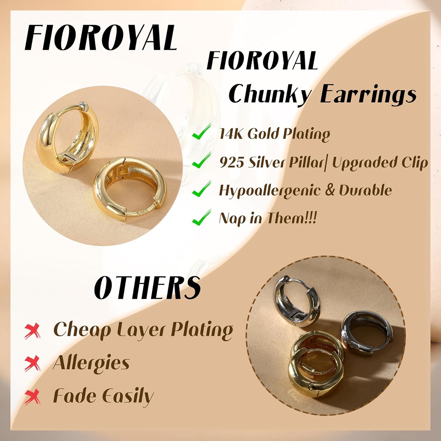 Detalle 2 de FIOROYAL 925 Silber Creolen 14K Gold 7 mm