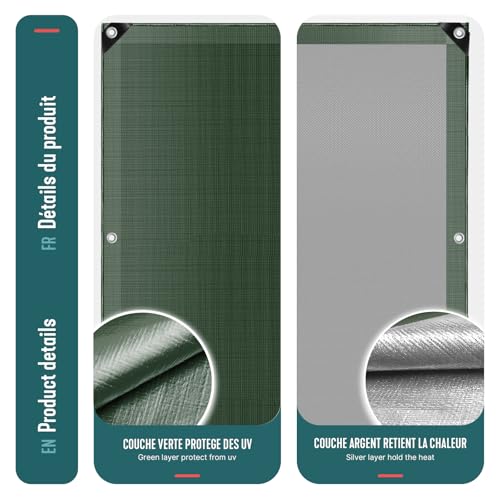 Thumbnail 5 de VOUNOT Bâche de Protection en Polyéthylène 240 g/m², 4x6 m – Vert/Argent, Imperméable et Ultrarésistante