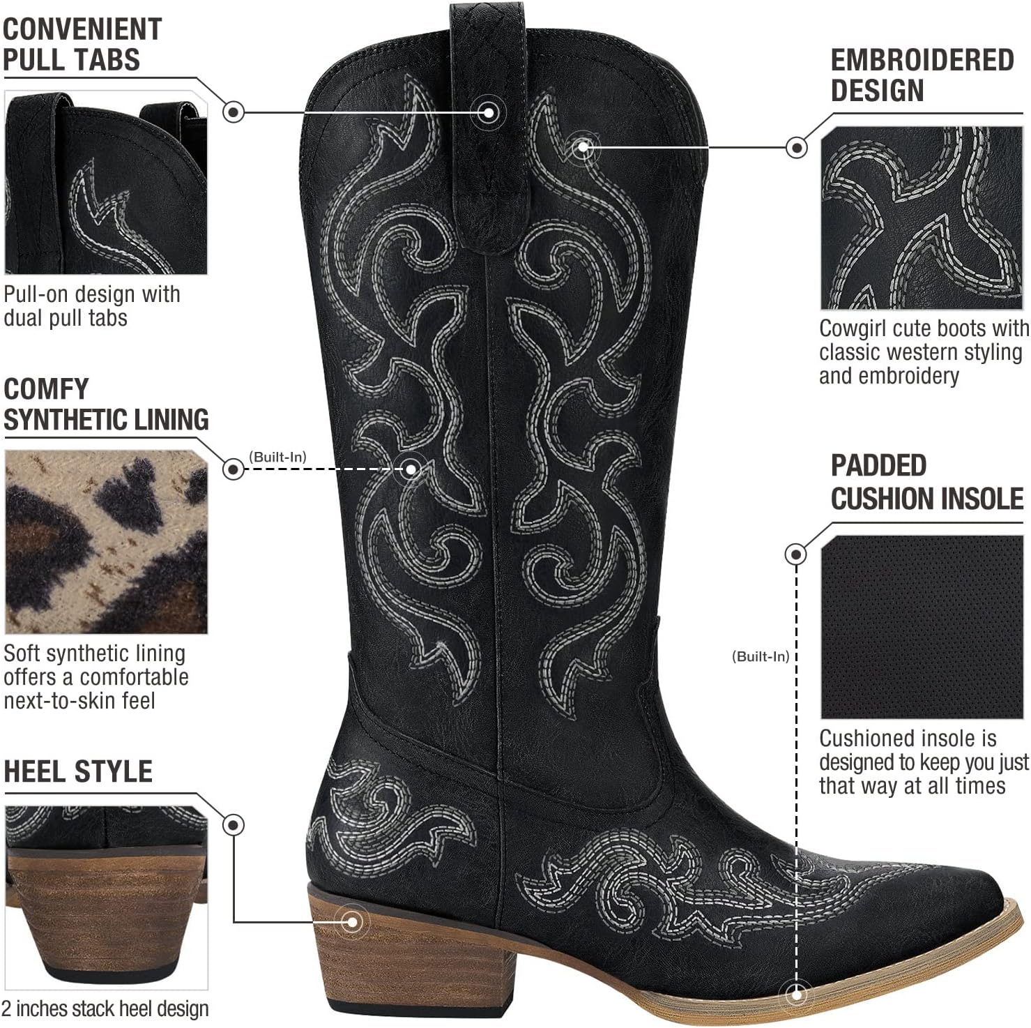 Detalle 1 de HISEA Rollda NZX04WCP-FBA Women's Western Boots with Floral Embroidery