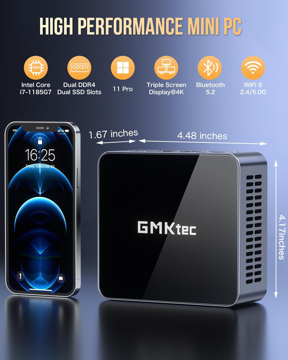 Thumbnail 3 de GMKtec Mini PC M2 Pro S (Intel Core i7-1185G7) with 16GB DDR4, 512GB SSD, WiFi 6, USB4.0, BT 5.2