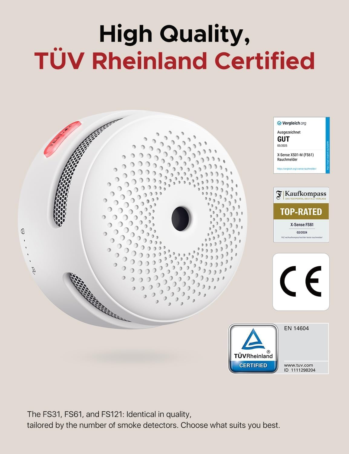 Thumbnail 1 de X-Sense XS01-M Wi-Fi Smoke Alarm Detector with SBS50 Base Station (3-Pack) – EN 14604 Compliant