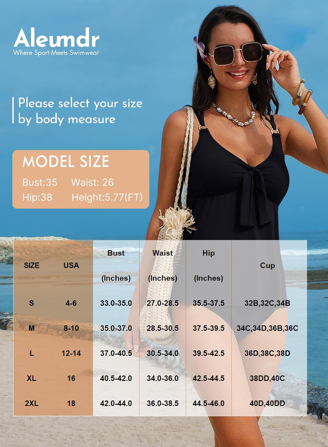 Thumbnail 6 de Aleumdr Women's Tankini Swimsuits with Tummy Control — Two-Piece Swimsuit with V-Neck Tie Front
