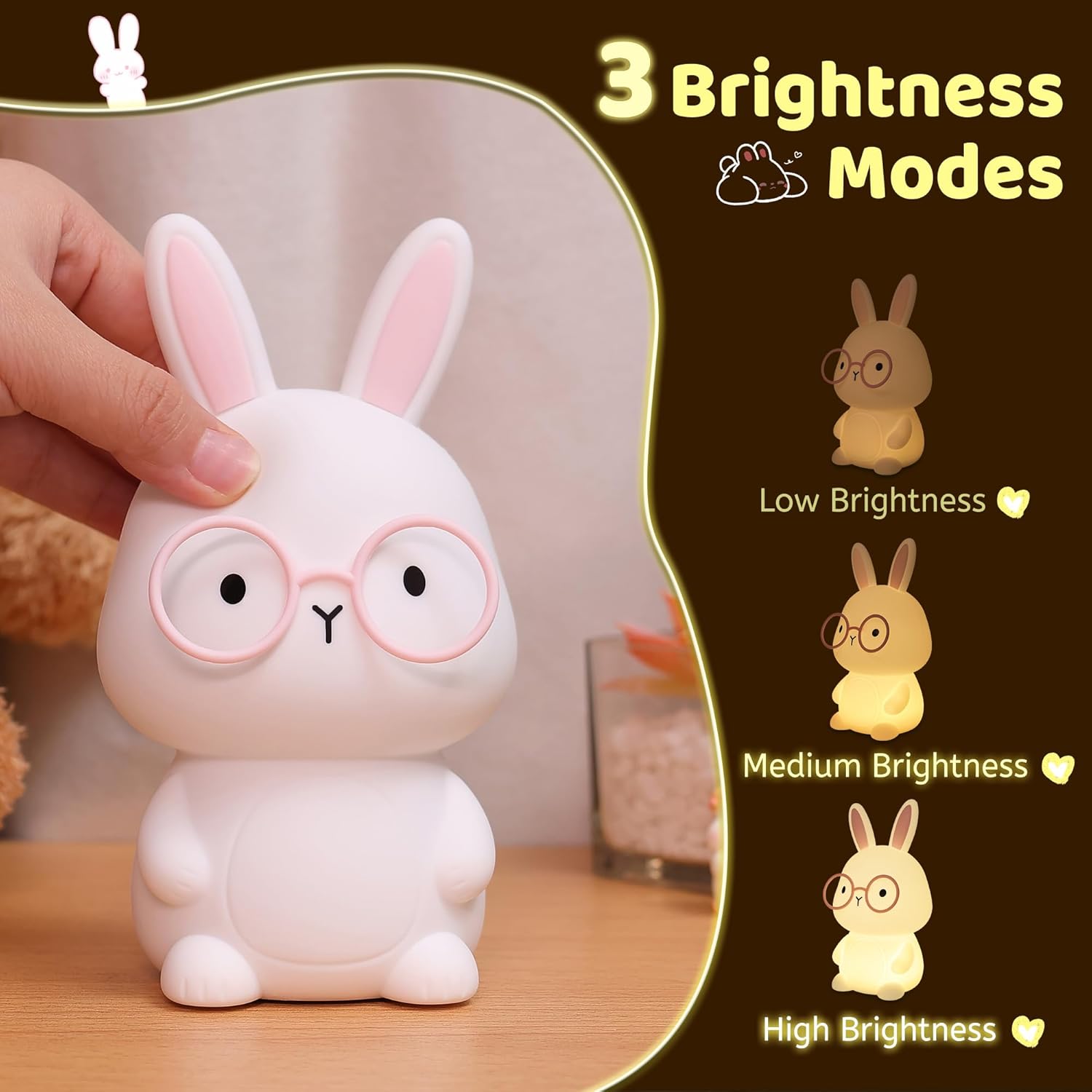 Thumbnail 1 de YuanDian Bunny Nachtlicht – Hase aus weichem, waschbarem Silikon mit 8 Farben, Dimmer & Timer