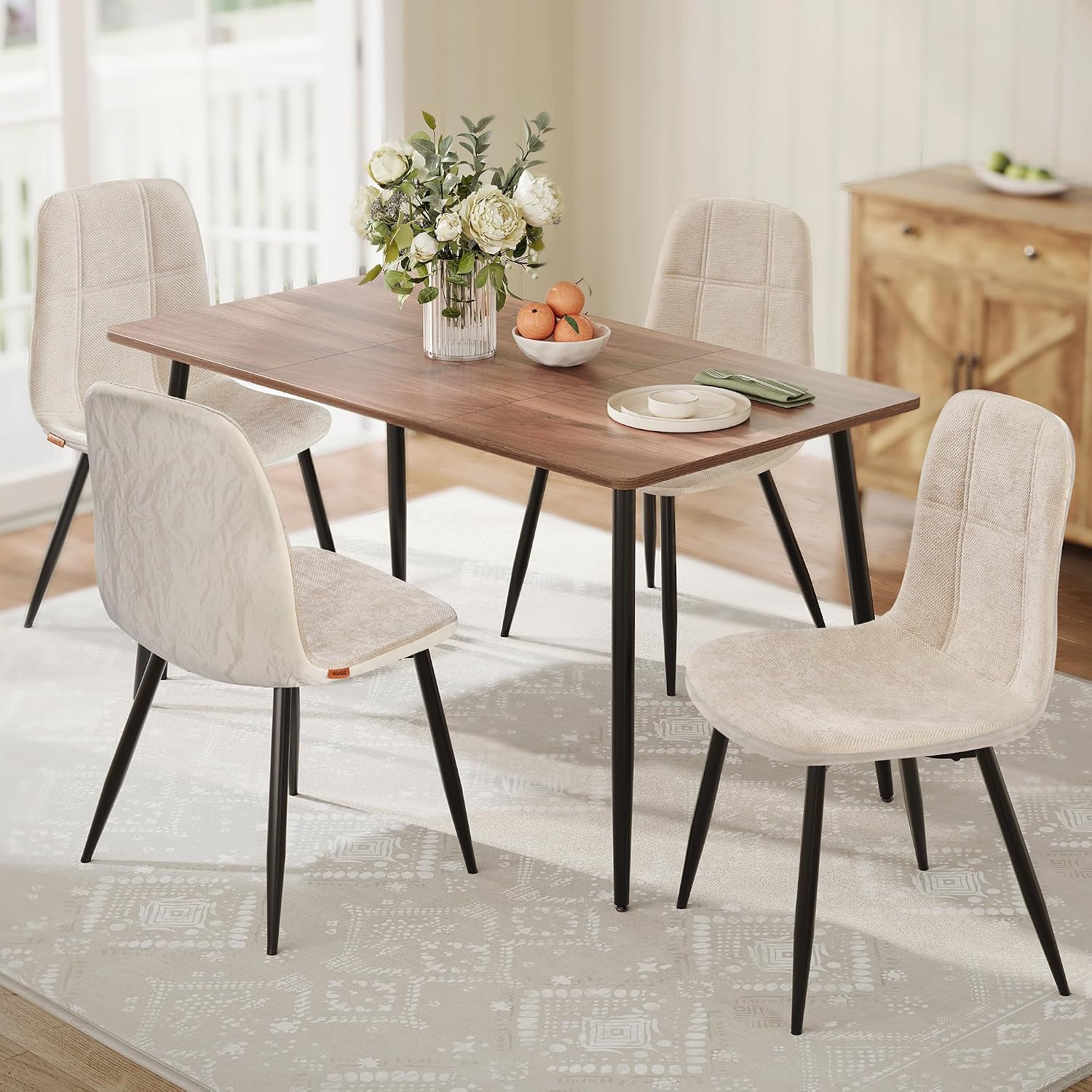 Detalle de VASAGLE UKDC188W01-1 Dining Chairs, Set of 4, Cream White, Steel Frame