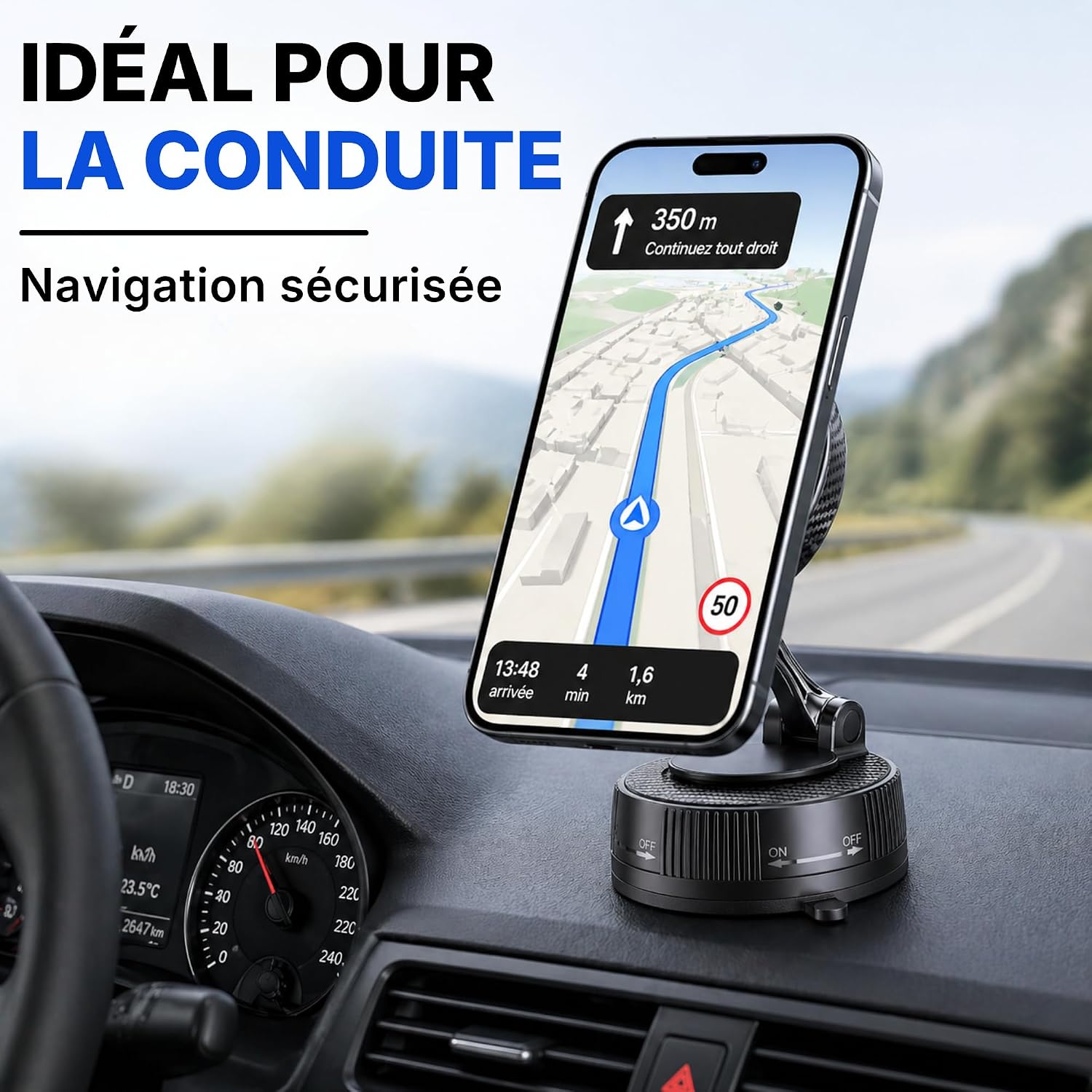 Thumbnail 5 de Novecia Support Téléphone Voiture Magnétique – Fixation à Aspiration Ultra Stable, MagSafe Compatible