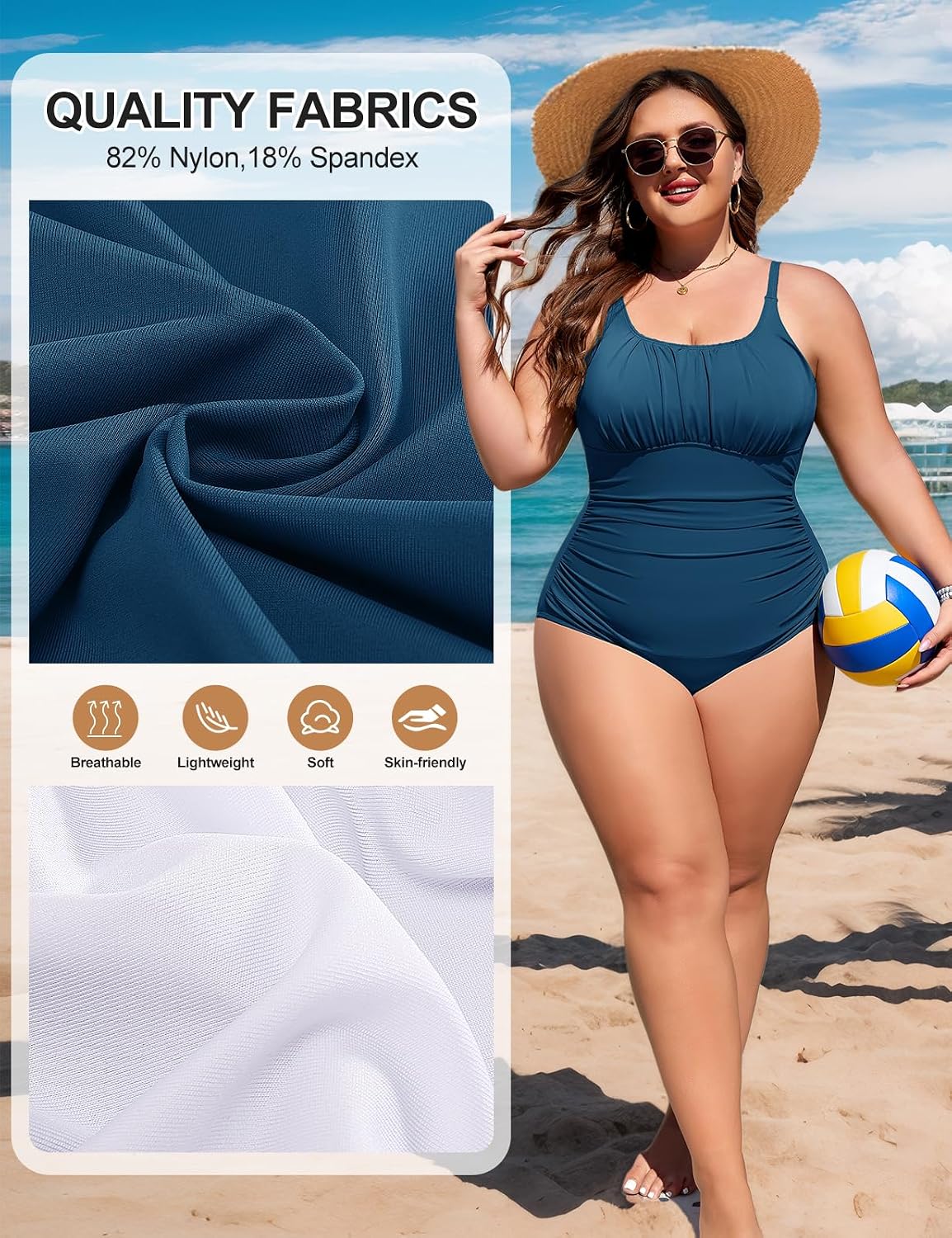 Detalle de Tuopuda Costume da Bagno Intero Donna Taglie Forti – Modello Push Up imbottito, scollo e design a lanterna