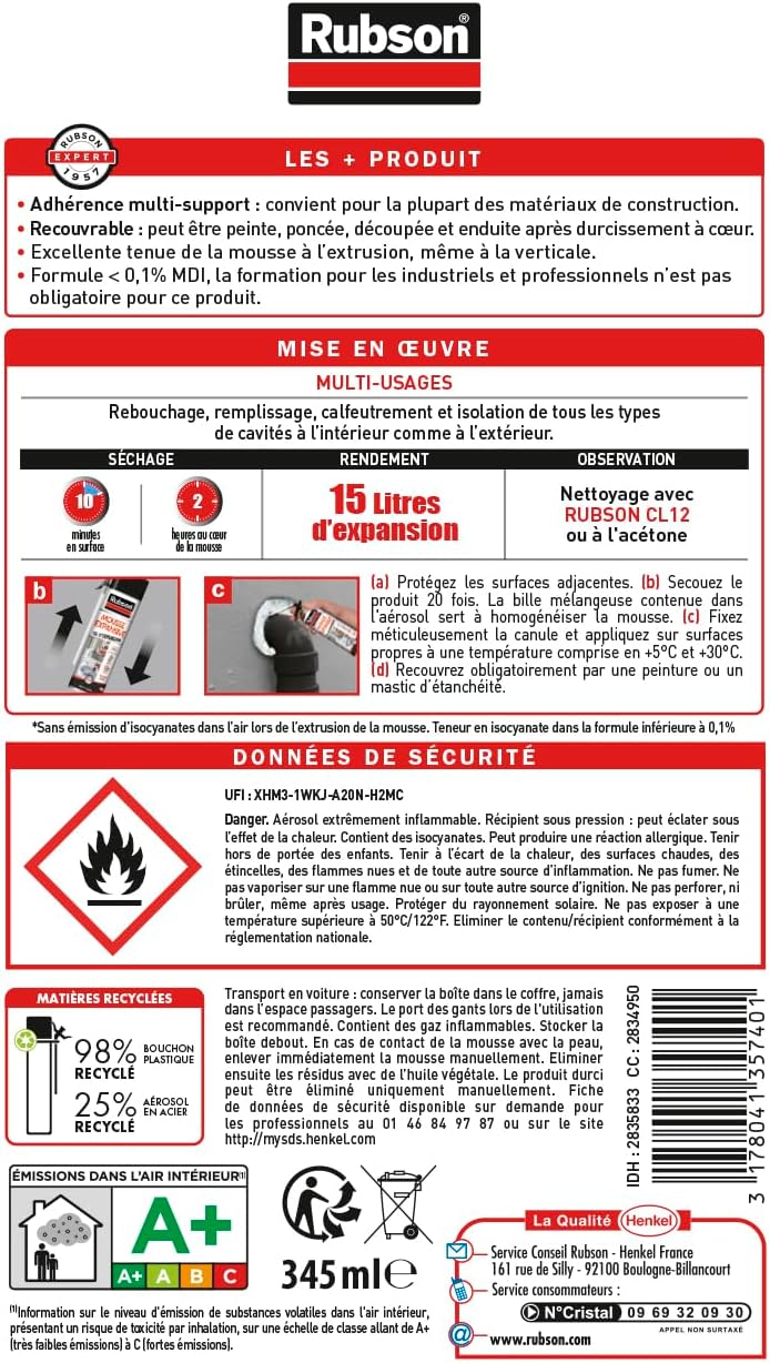 Thumbnail 1 de Rubson - Mousse Expansive Multi-Usages (Lot de 2x345 ml) Blanche