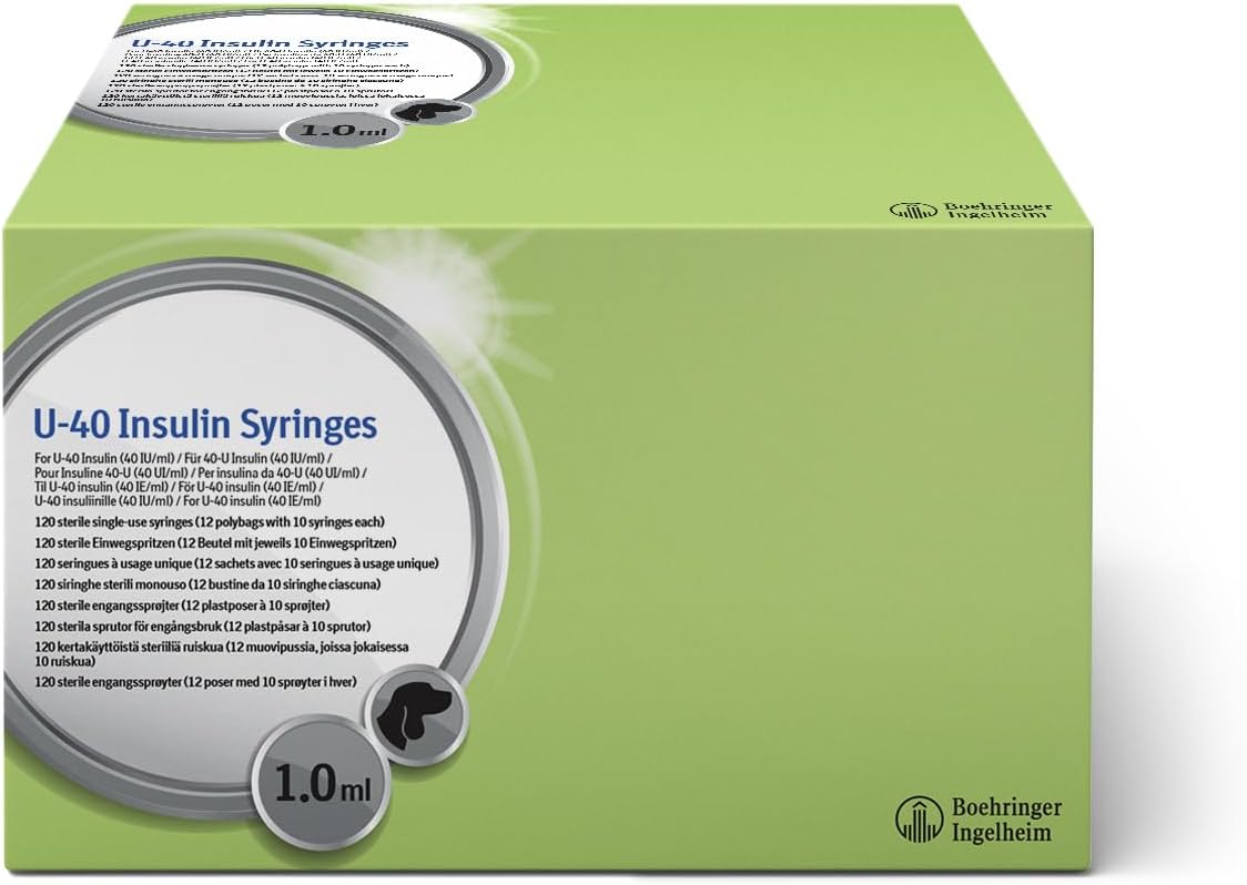 Siringhe Sterili Monouso per Somministrazione di Insulina Veterinaria 1 ml (40 UI/ml) – 120 Pezzi