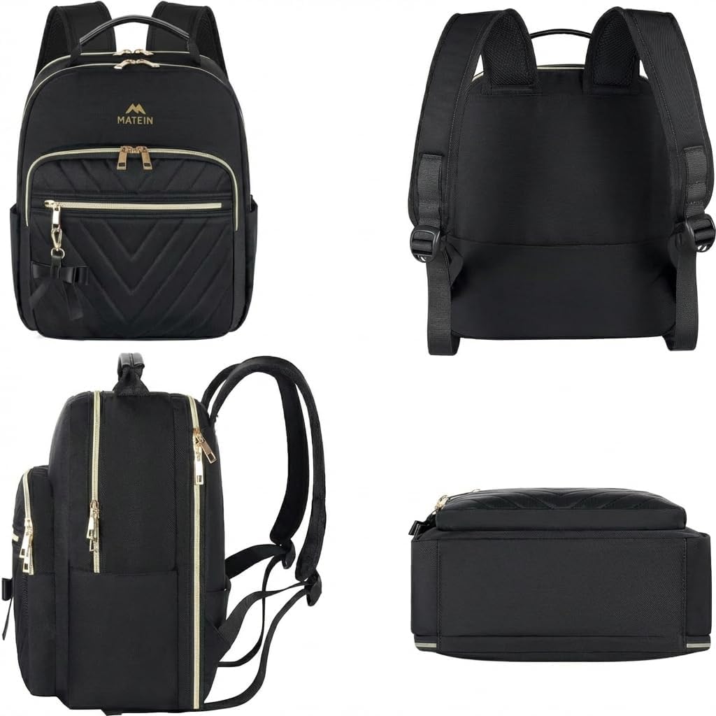 Detalle 2 de MATEIN Damen-Rucksack Klein 2-in-1 Set mit Geldbeutel, wasserdicht, mit USB-Ladeanschluss (bis 13,3 Zoll) – Schwarz