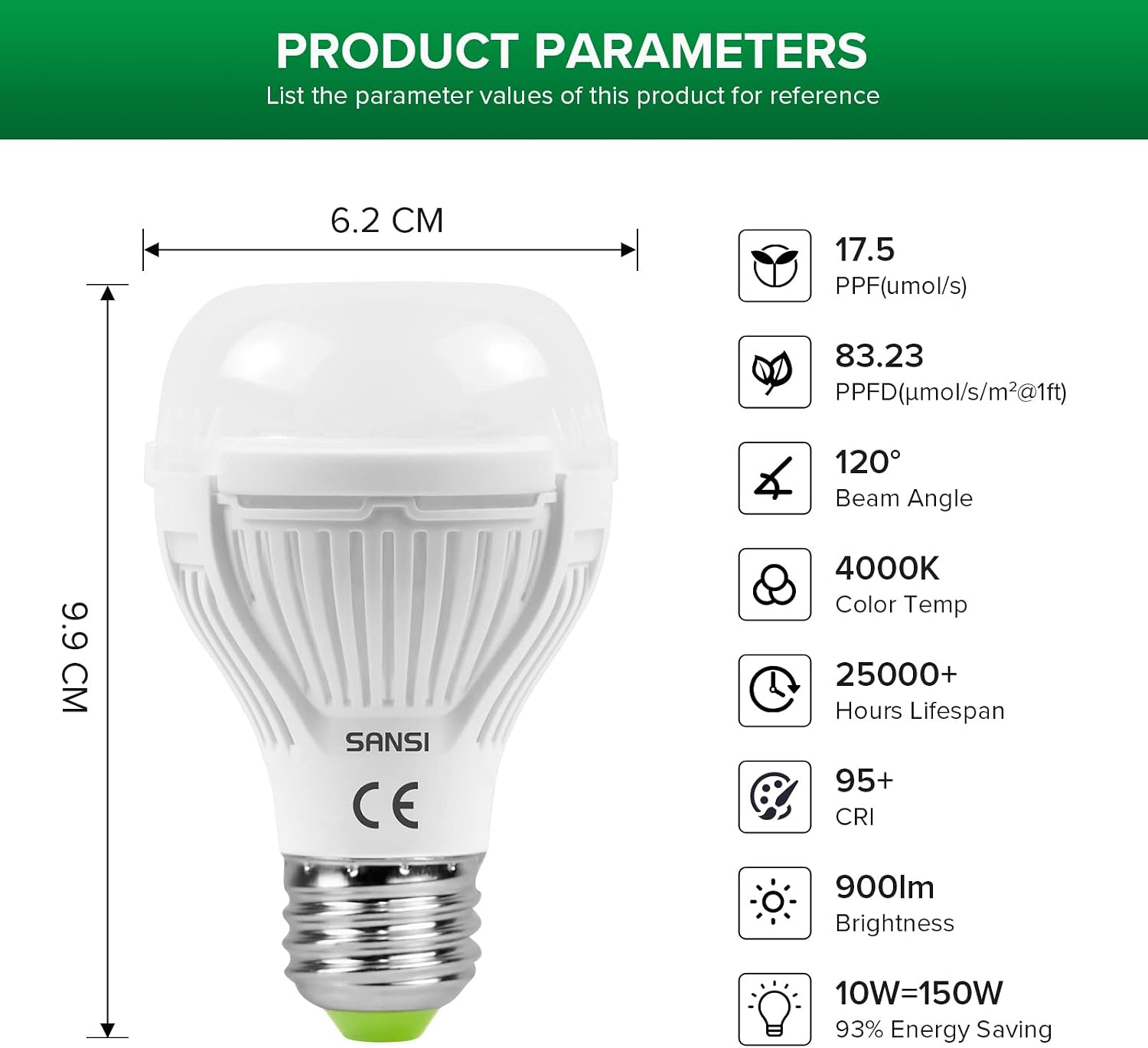 Thumbnail 5 de SANSI 10W LED grow light bulb 150W equivalent