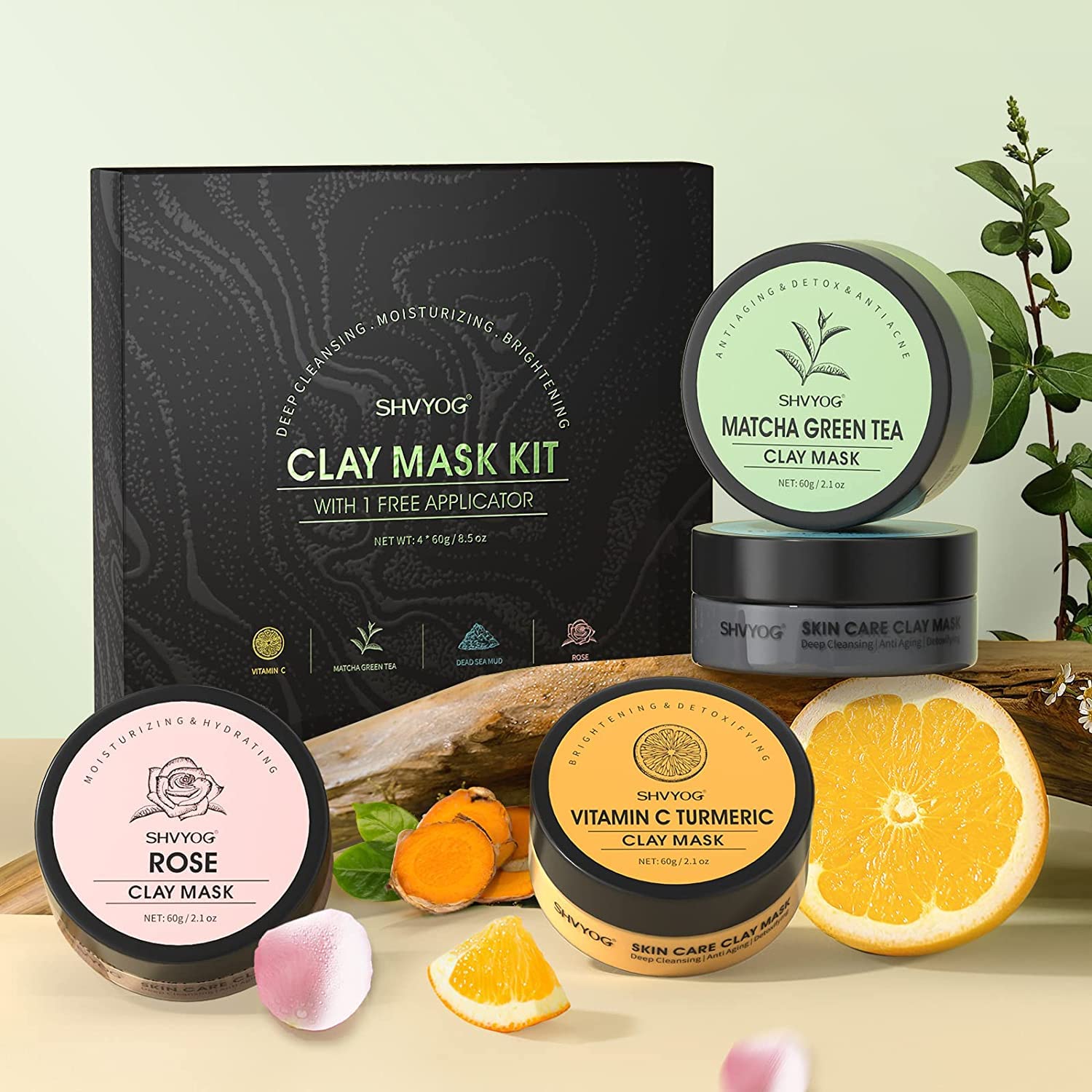 Thumbnail 6 de Ton-Gesichtsmasken-Kit (4-in-1) mit Vitamin-C-Kurkuma-, Totes-Meer-Schlamm-, Grüntee- und Rosentonerde-Maske, 240 g