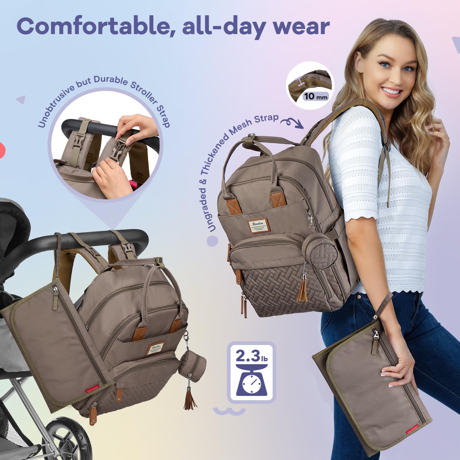 Thumbnail 4 de RUVALINO Baby Wickelrucksack Wickeltasche Rucksack mit tragbarer Wickelauflage, Schnullerhalter und Kinderwagengurten, Babytasche Multifunktional für Mama und Papa, Schwarz
RUVALINO Baby Wickelrucksack Wickeltasc…