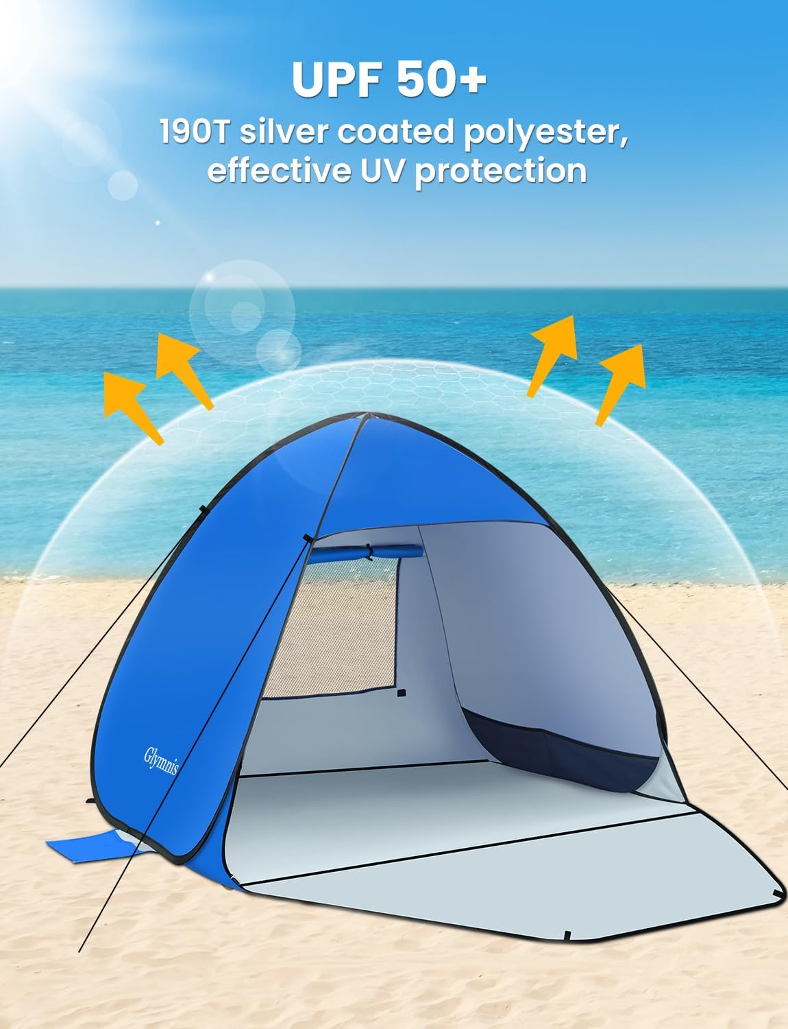 Thumbnail 4 de Glymnis Pop Up Beach Tent (Small for 1–2 / Large for 3–4) with UPF 50+ and Zipper Porch