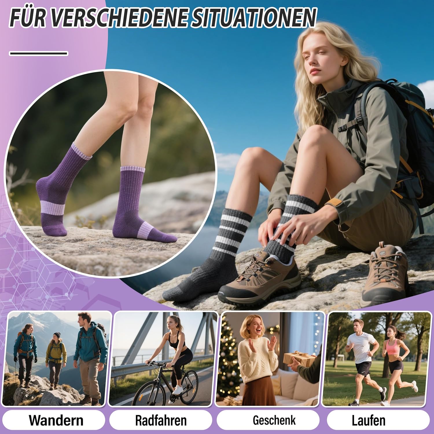 Thumbnail 5 de EBMORE Merino Wollsocken 5 Paar