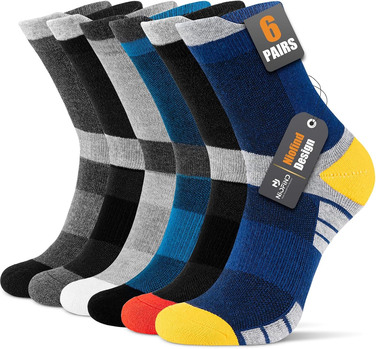 Detalle de Niofind Calzini Uomo – 6 Paia di Calze sportive antiscivolo, traspiranti e ammortizzate per trekking, running e ciclismo