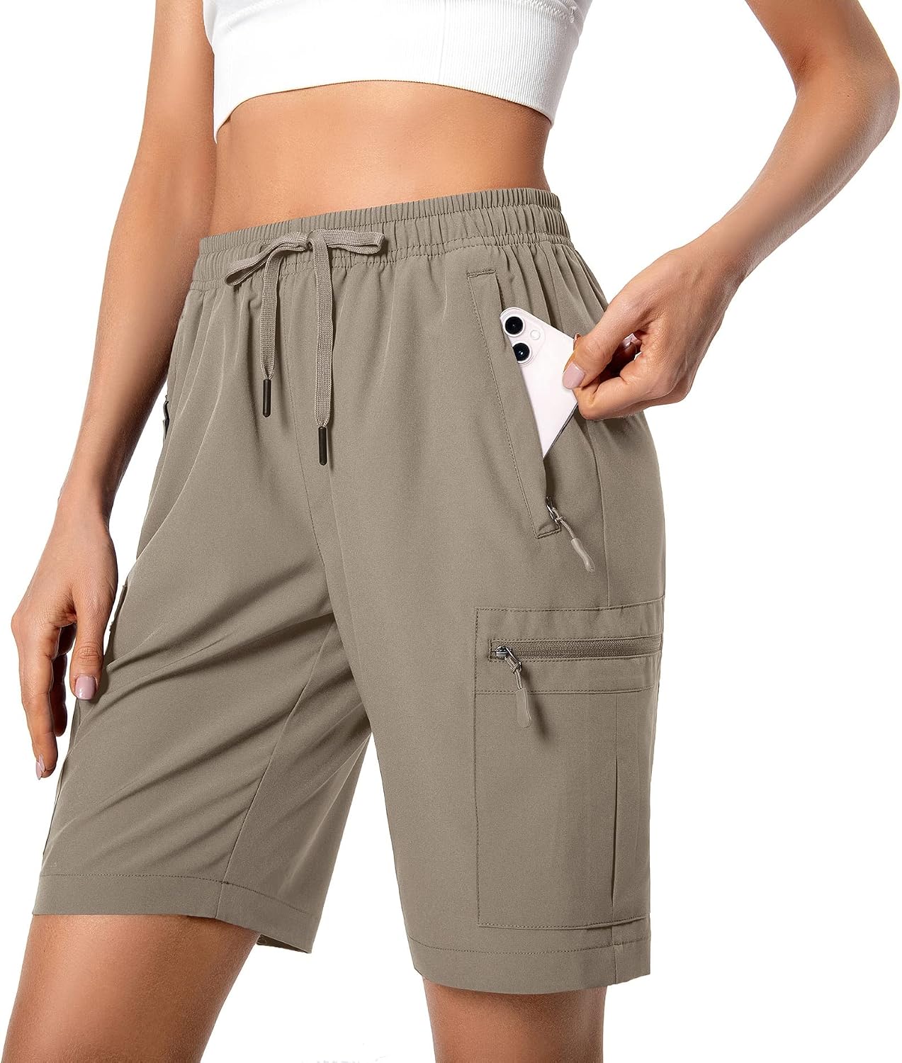 Detalle de Hugut Women’s Lightweight Hiking Cargo Shorts with Quick-Dry Fabric, Water-Resistant Finish, UPF 50+