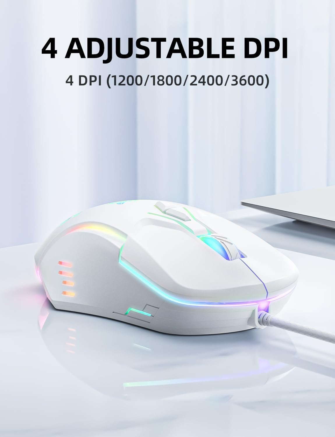 Detalle de Wired PC Gaming Mouse with PMW3389 sensor, RGB backlighting and 7 programmable buttons