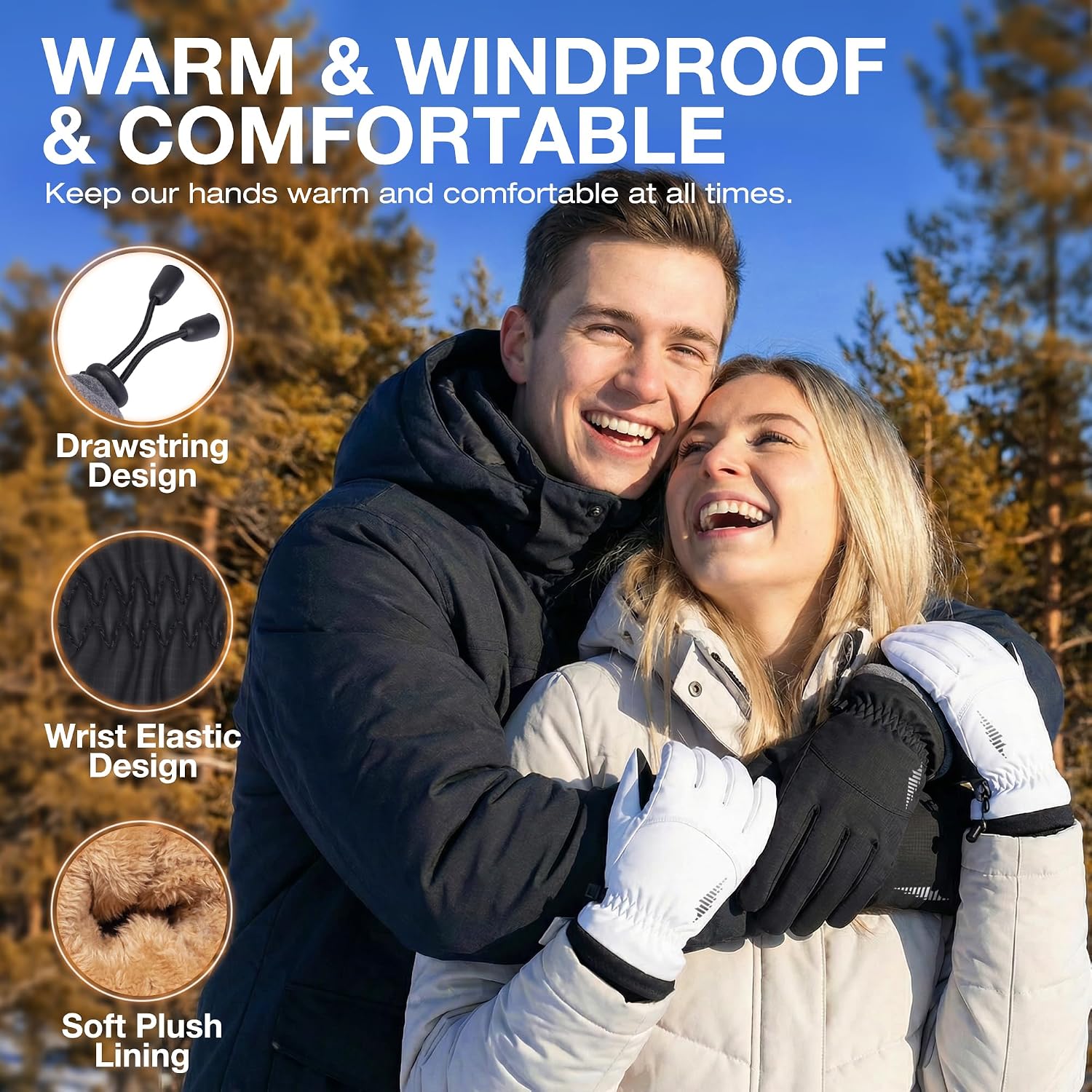 Detalle 2 de SIMARI Winter Gloves, XX-Large Black, Touchscreen Fingers and Windproof Cuffs