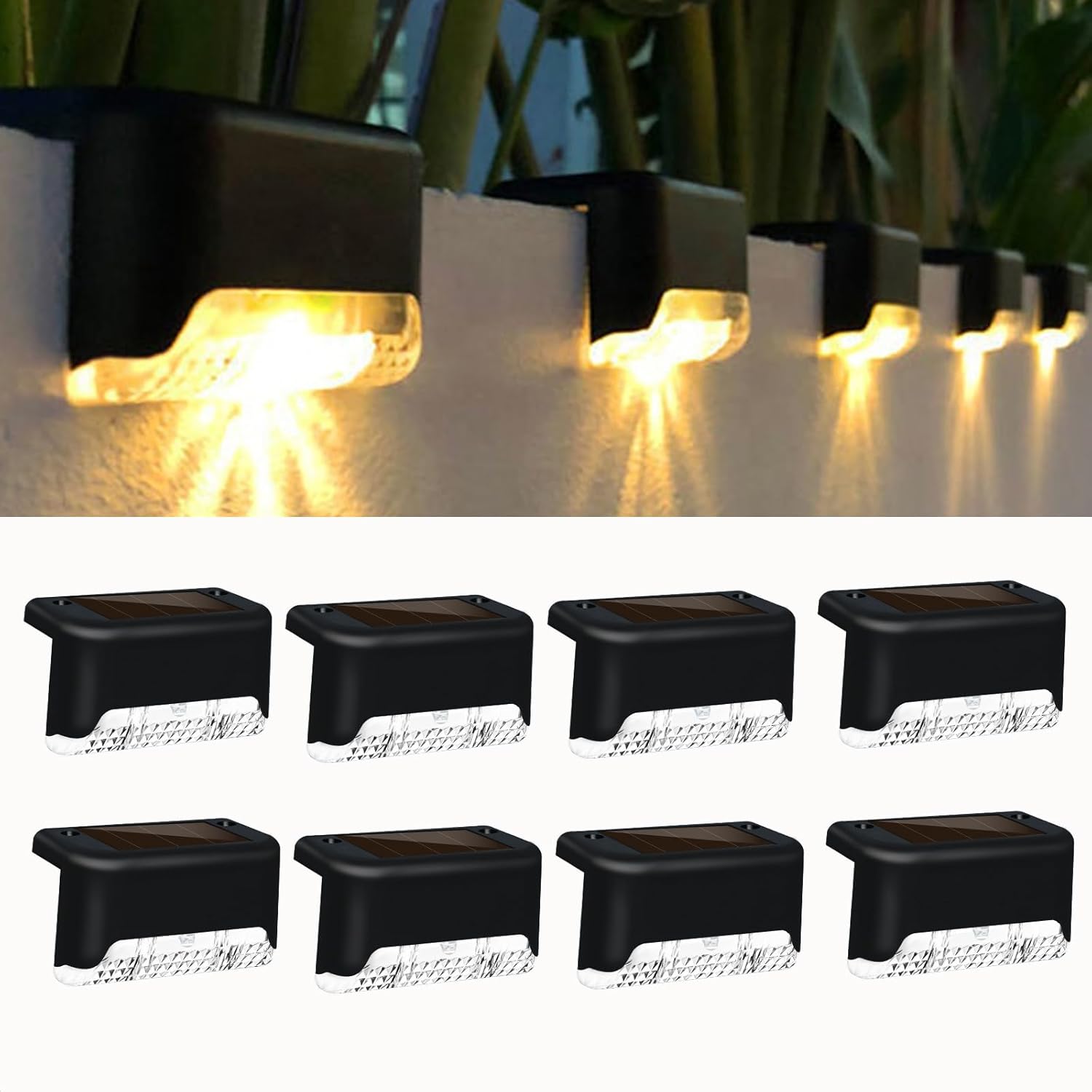 Detalle de Caldarax 8 Pack Solar Fence Lights: Practical Warm White LED for Outdoor Steps and Paths