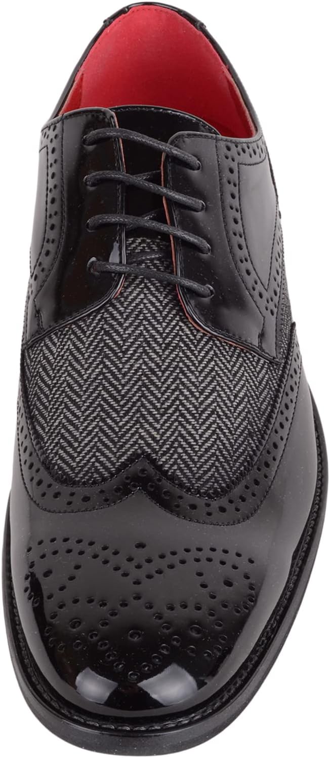 Detalle 2 de Mens Slip On Lace Up Formal Faux Leather Shoes with Tweed Material