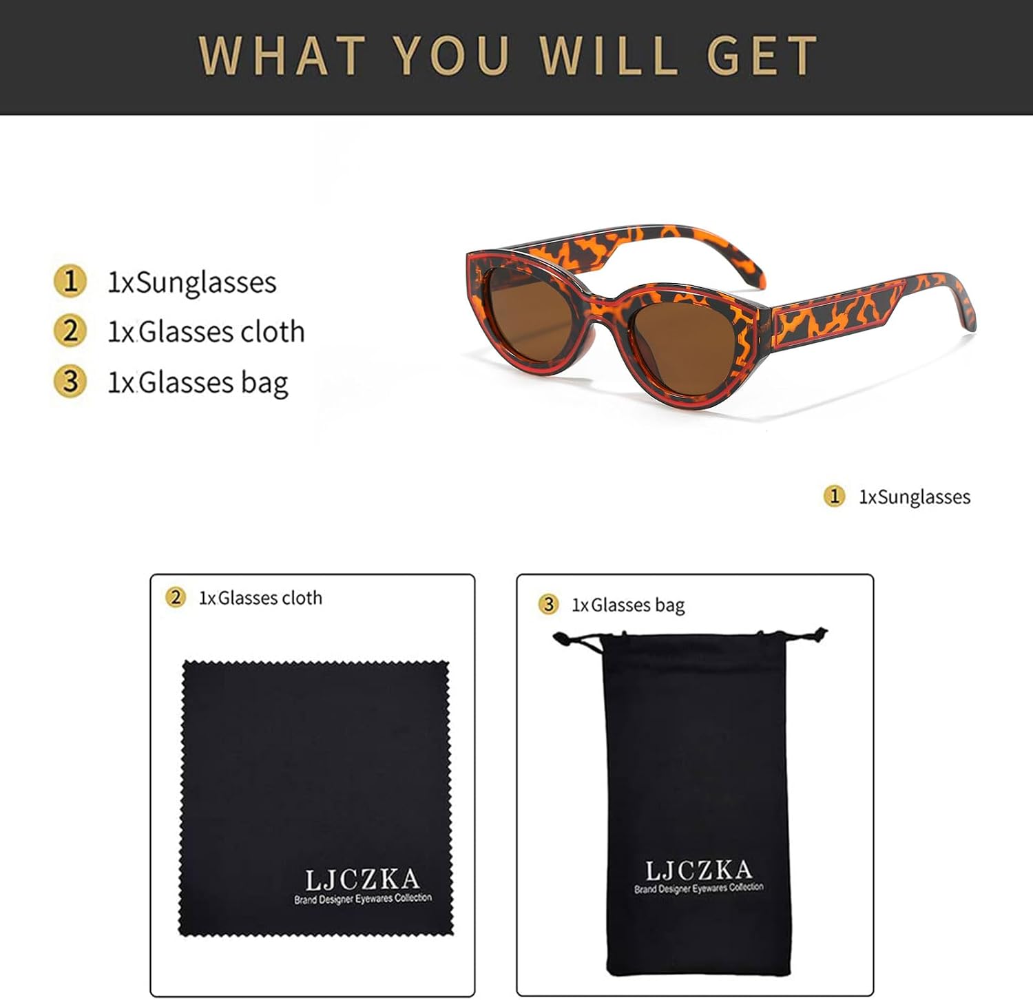 Detalle de LJCZKA Retro Oval Cat Eye Sunglasses – UV400 Protection, 90s Vintage Style