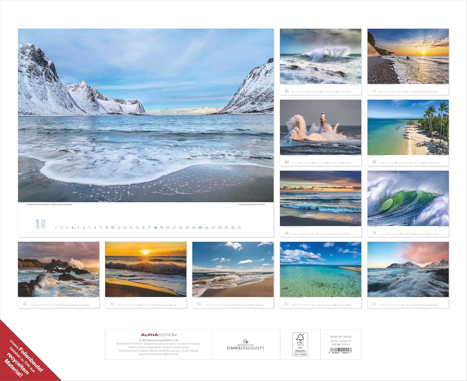 Thumbnail 1 de ALPHA EDITION Meer 2026 Wandkalender (52×42,5 cm) mit Ozeanmotiven – FSC-zertifiziert