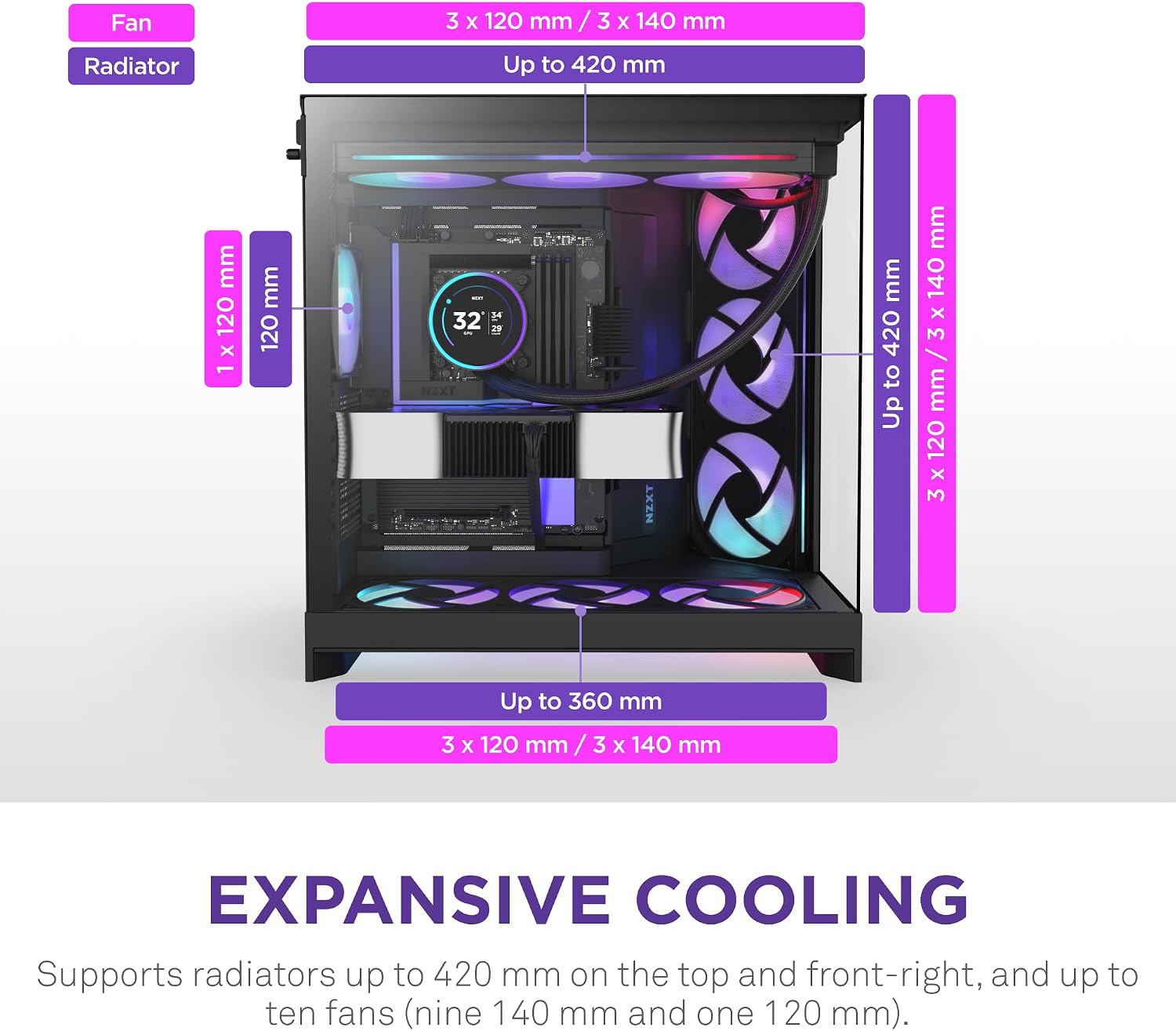 Thumbnail 4 de NZXT H9 Flow RGB+ (2025) CM-H92FB-P1 ミドルタワーPCケース、デュアルチャンバー・RGBファン搭載