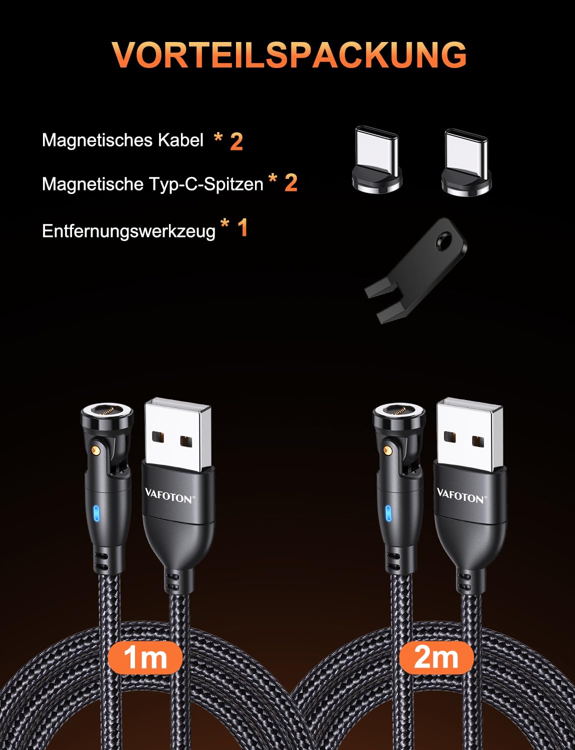 Thumbnail 5 de VAFOTON 9Pin Magnet Ladekabel 2m+1m