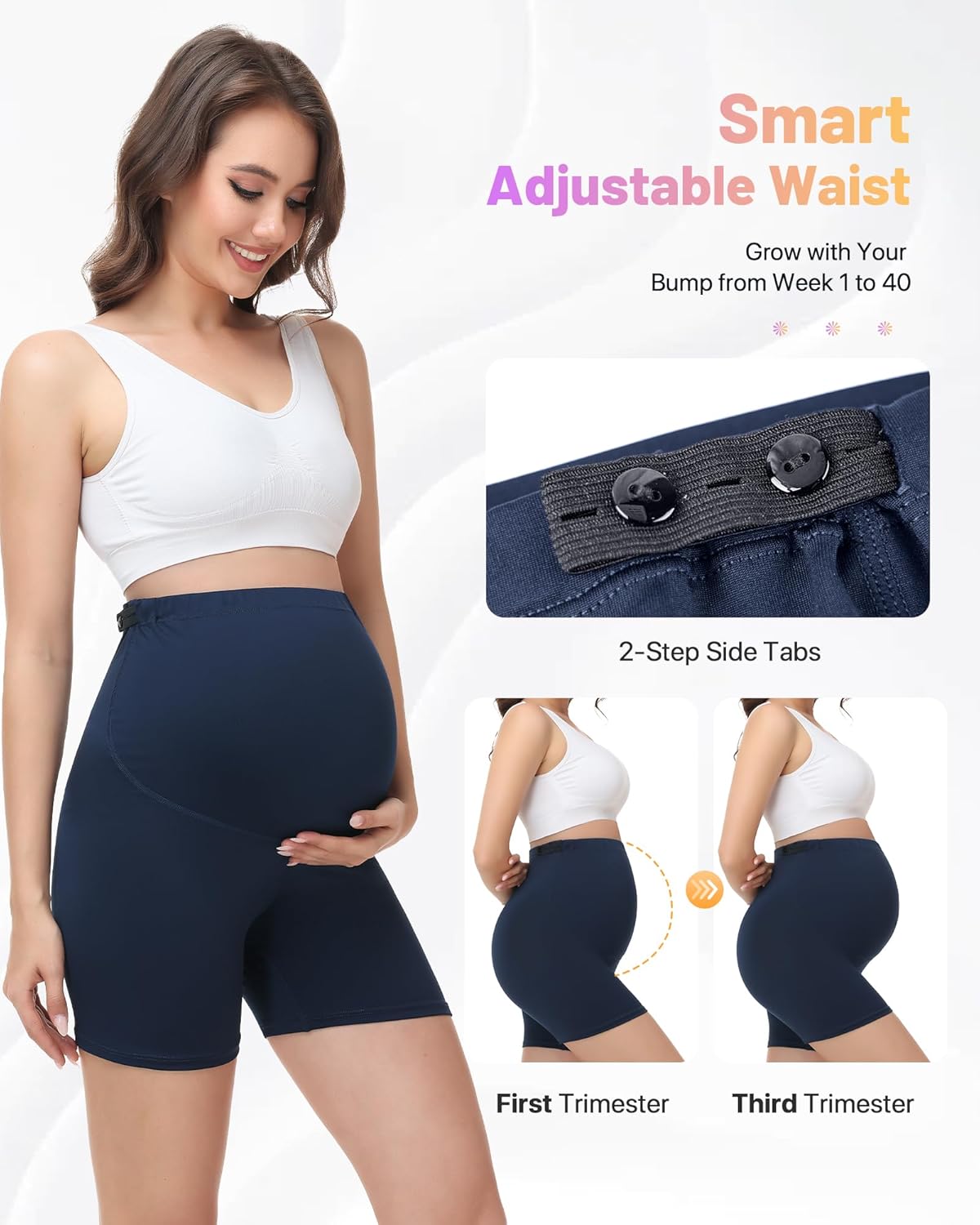 Thumbnail 2 de SIMIYA Maternity Shorts Over Bump: Adjustable, Anti-Chafe High-Waisted Yoga Shorts
