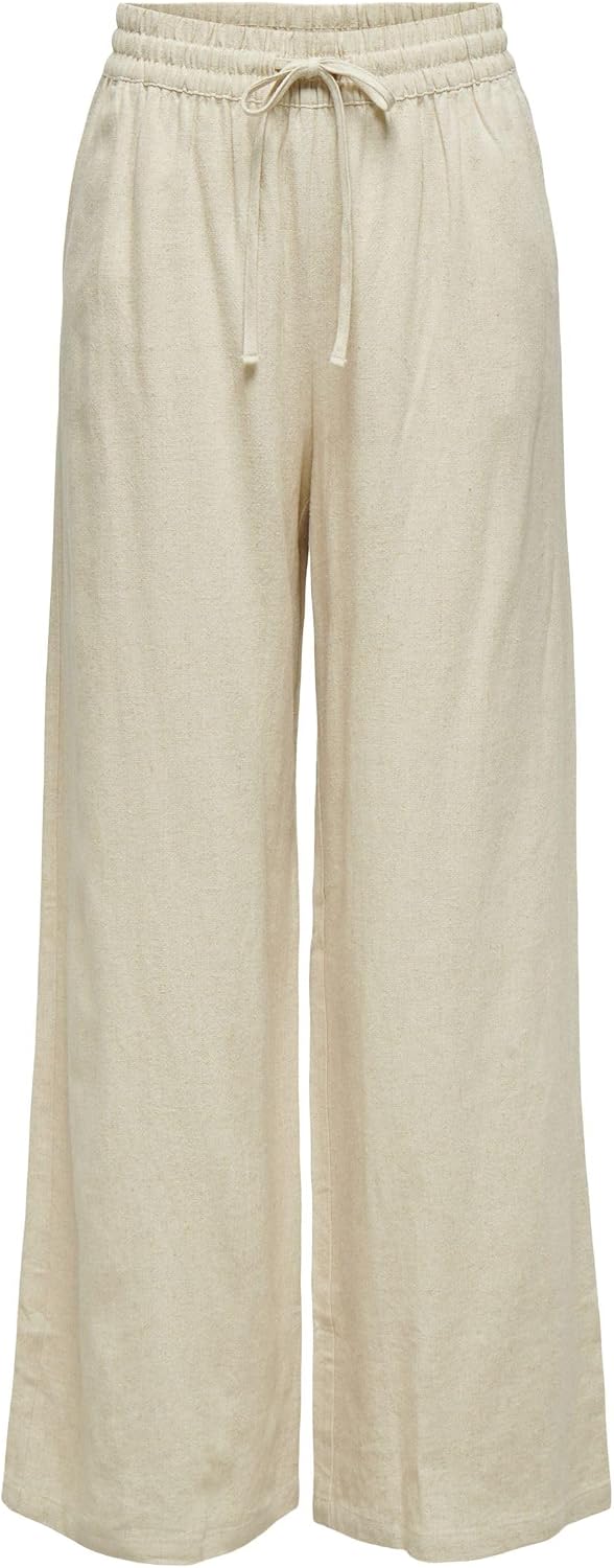 Detalle de JDY Femme Pantalon Taille Haute Coupe Large avec Cordons et Poches Latérales – Look épuré et confort