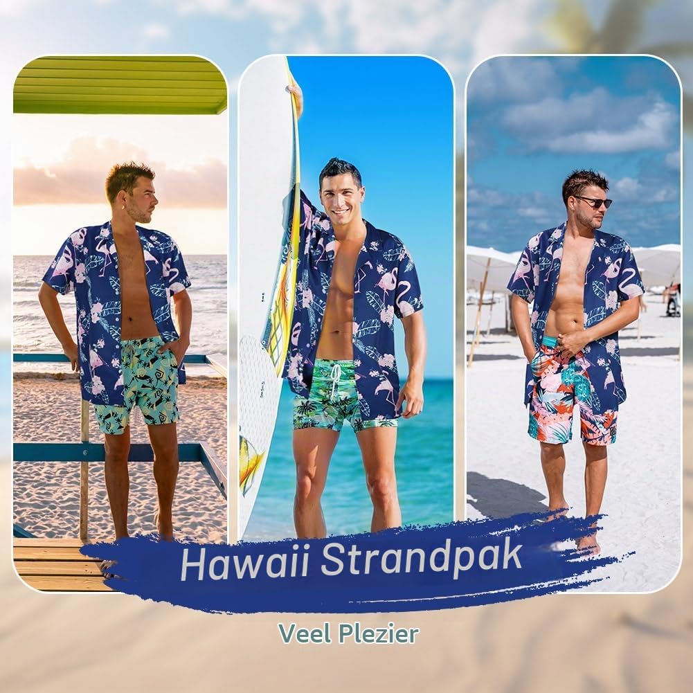 Detalle de Aomig Hawaiiaans herenoverhemd met bloemenprint, korte mouwen en normale pasvorm