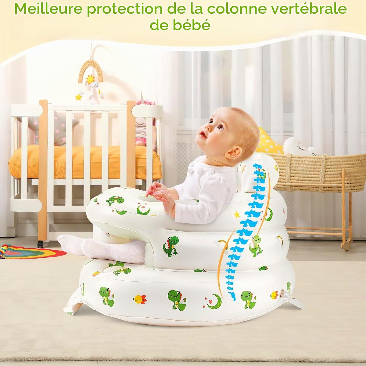 Detalle de FJJVILLEY opblaasbaar babyzitje met geïntegreerde pomp en rugsteun