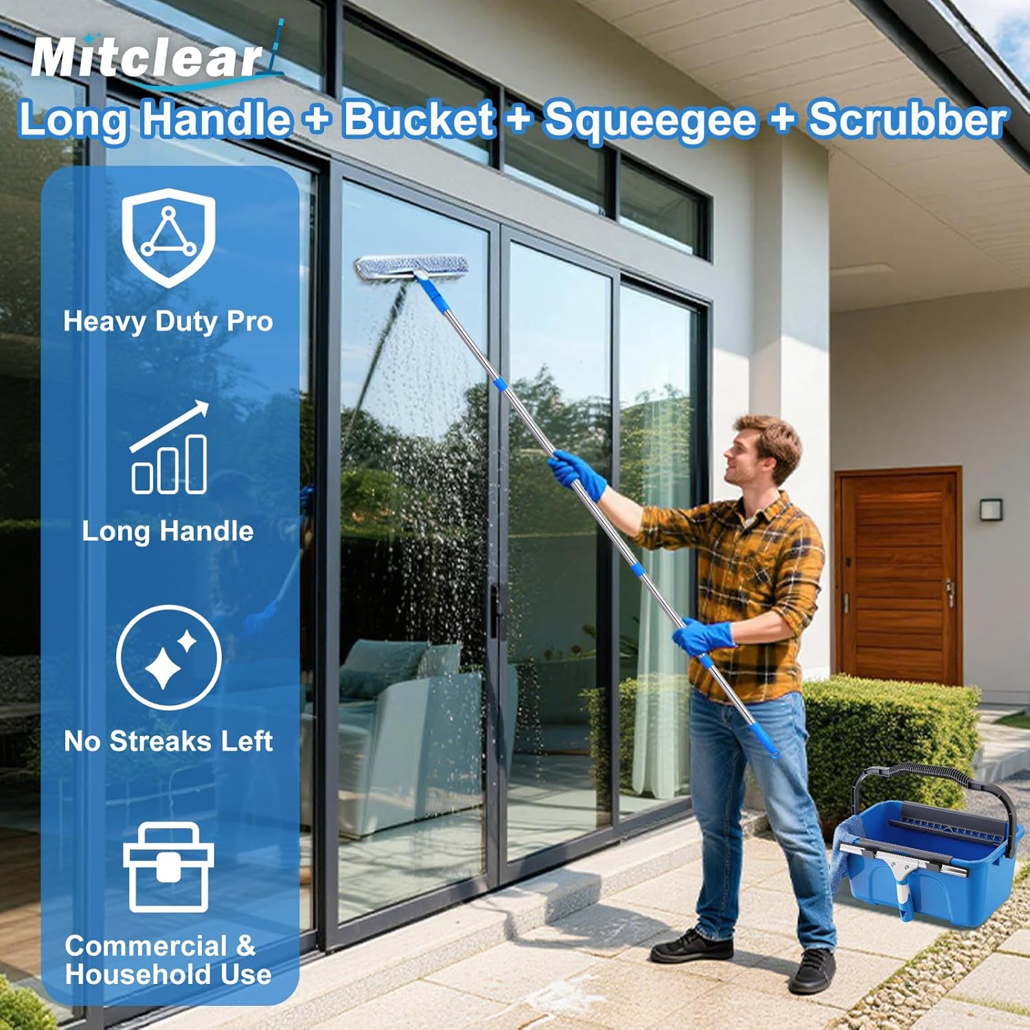 Detalle de Mitclear Professional Window Cleaning Kit with 3 Gallon Bucket and 77-Inch Reach