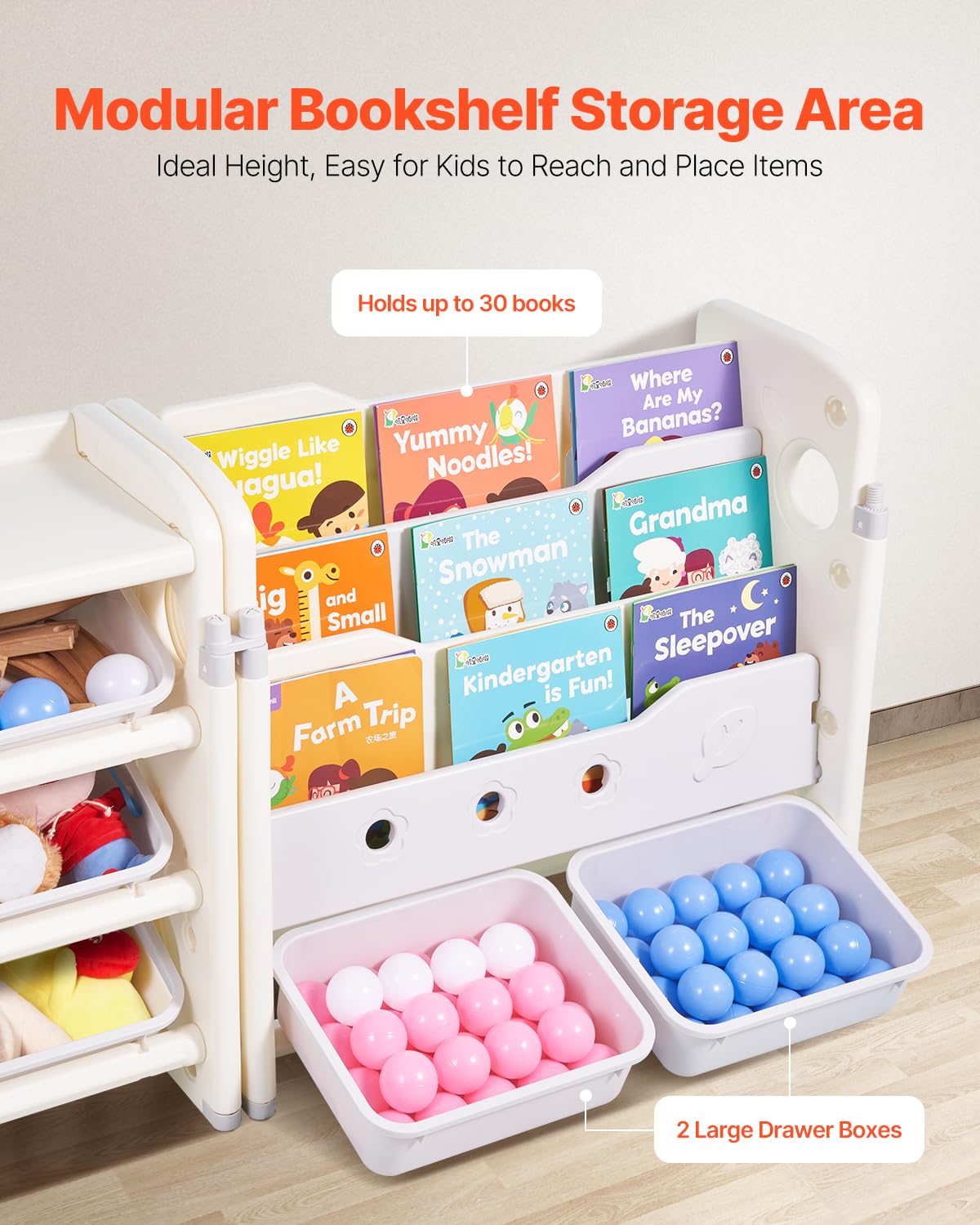 Thumbnail 4 de VEVOR Meuble de Rangement Jouets Enfant à 4 Niveaux avec Bibliothèque et 10 bacs amovibles – Gris et Beige