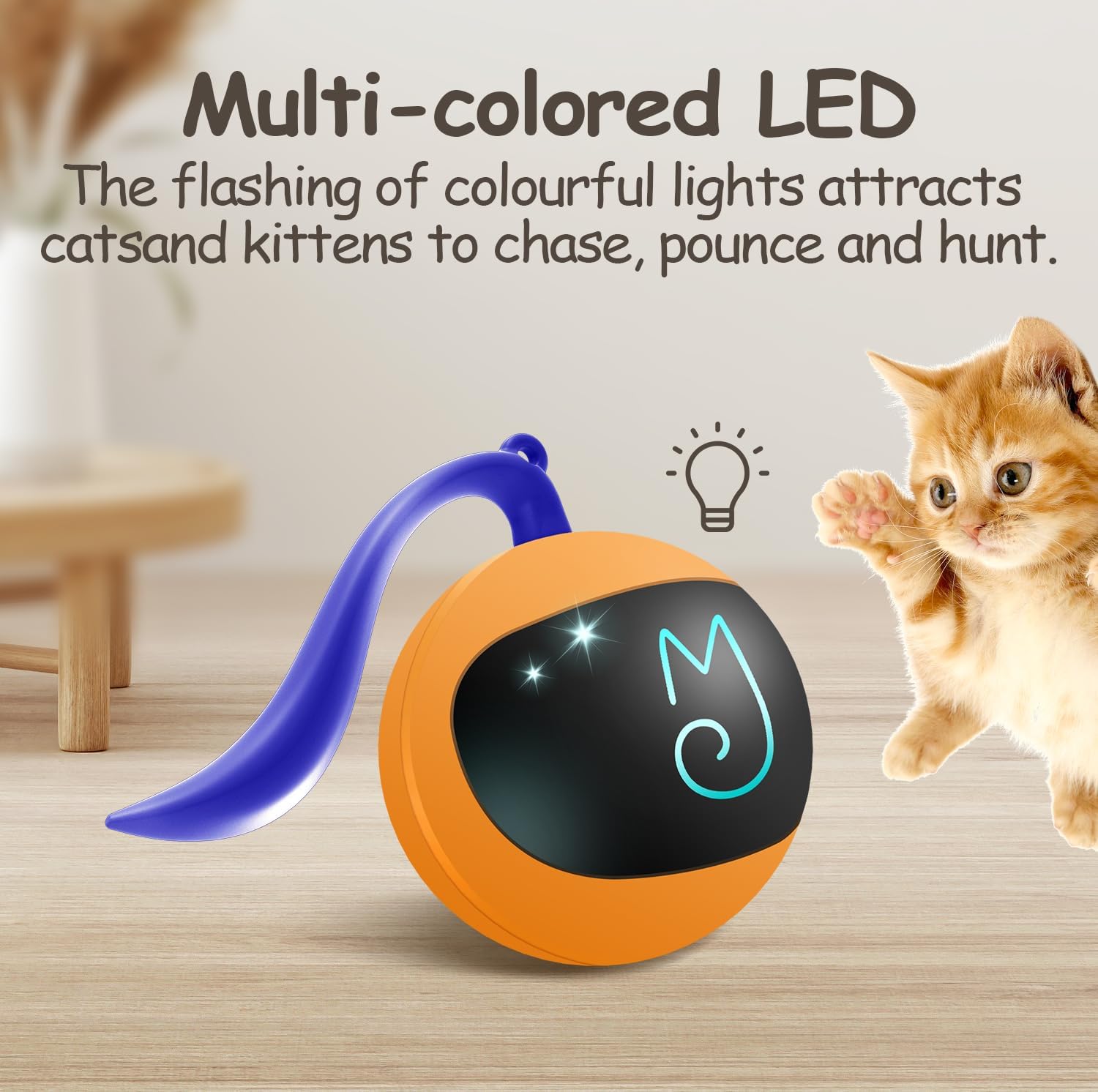 Thumbnail 6 de Migipaws Interactive Cat Ball Toy Set (Orange) – automatic rolling chase ball with fluffy tail