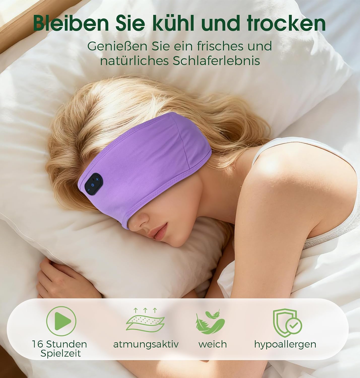Detalle 2 de MUSICOZY Bluetooth-Schlafkopfhörer als Stirnband aus Bambusviskose für Seitenschläfer