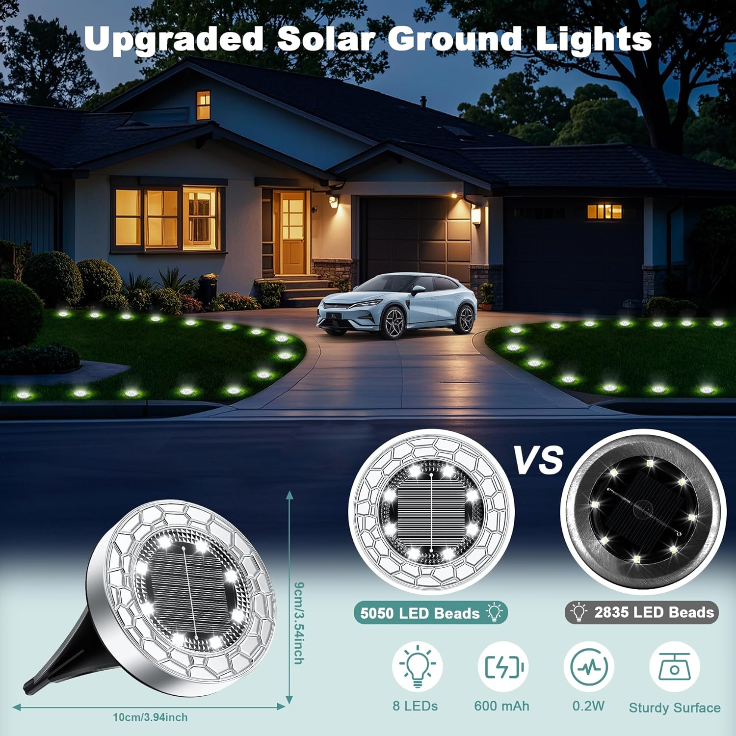 Thumbnail 4 de FIFlying solar garden ground lights (16-pack) — cold white 8-LED stainless steel IP65 path lights