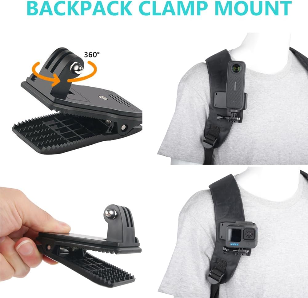Detalle de YEHOLDING 10 in 1 Accessory Kit for Insta360 (X5/X4/X3/X2/Ace Pro) with Chest Strap, Head & Wrist Straps, Backpack Clip and Floating Handle
