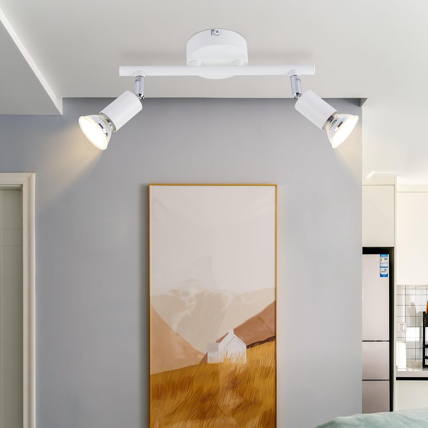 Detalle de Glitzerlife LED Deckenleuchte GU10 (2-flammig) mit drehbaren Köpfen in Weiß – moderne Deckenspots für Räume wie Flur & Küche