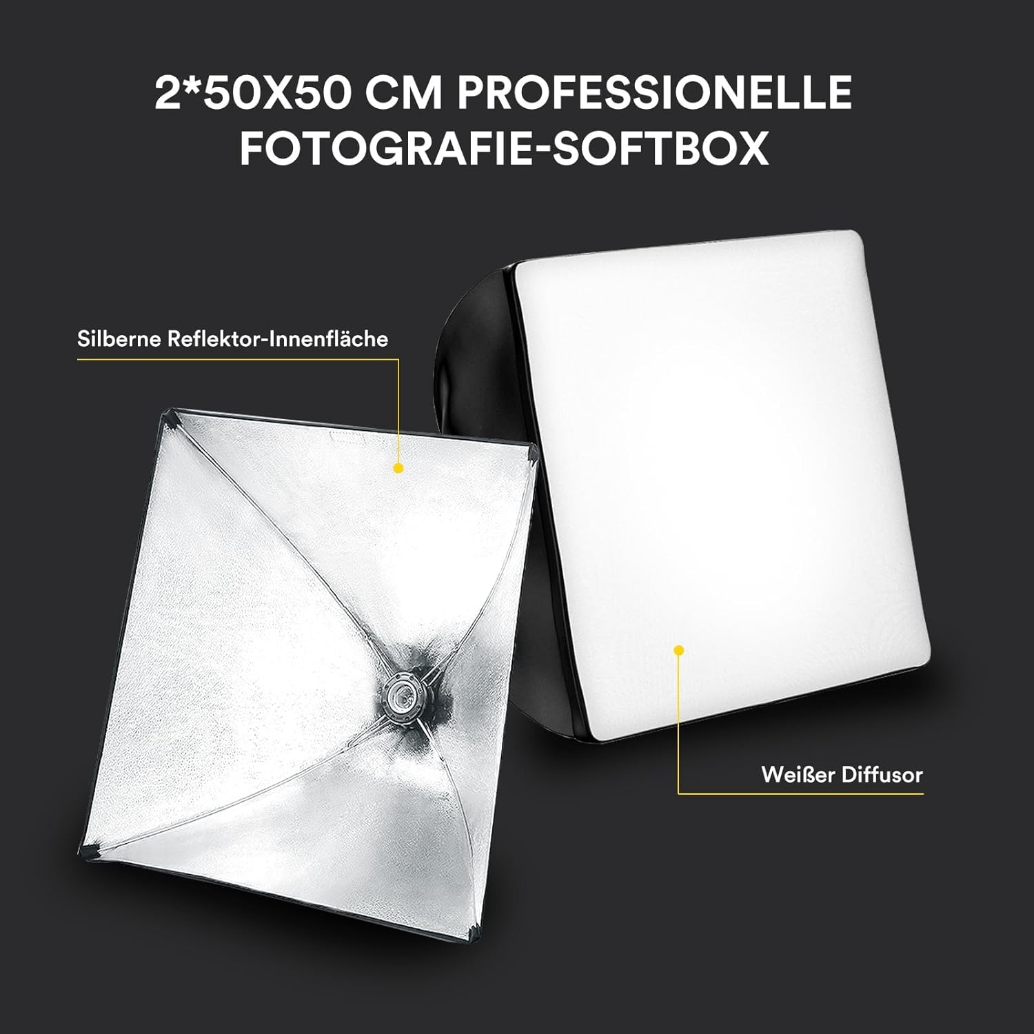 Detalle 2 de RALENO Softboxen 2×50 W LED Fotostudio-Set mit 50×50 cm Beleuchtung