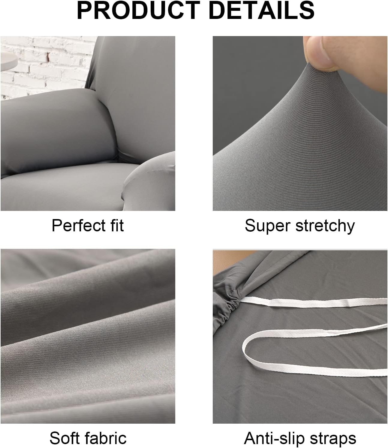 Detalle de Jaotto Copridivano 3 Posti Elasticizzato: Copertura universale in tessuto anti-schiocco e antimacchia (Grigio, 3 posti)