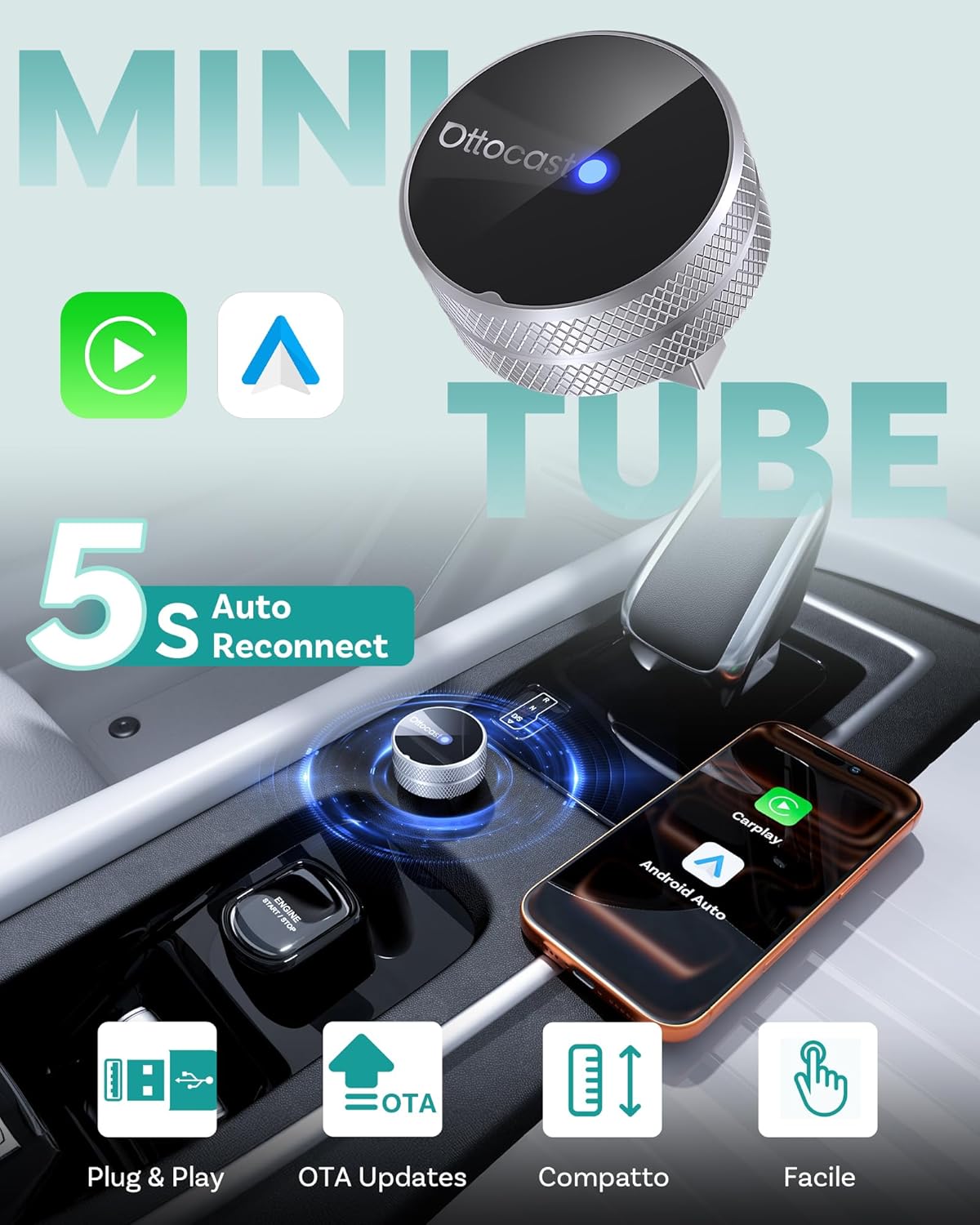 Thumbnail 2 de OTTOCAST MINI Tube Wireless CarPlay