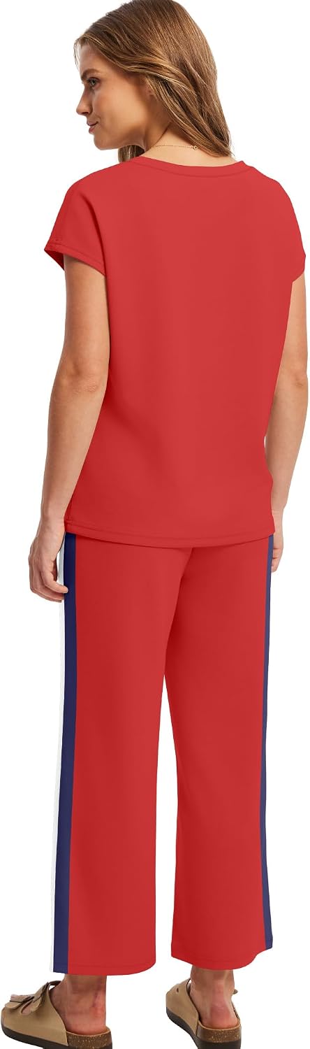 Thumbnail 3 de Saloogoe Two-Piece Lounge Set for Women: V-Neck Top & Wide-Leg Pants