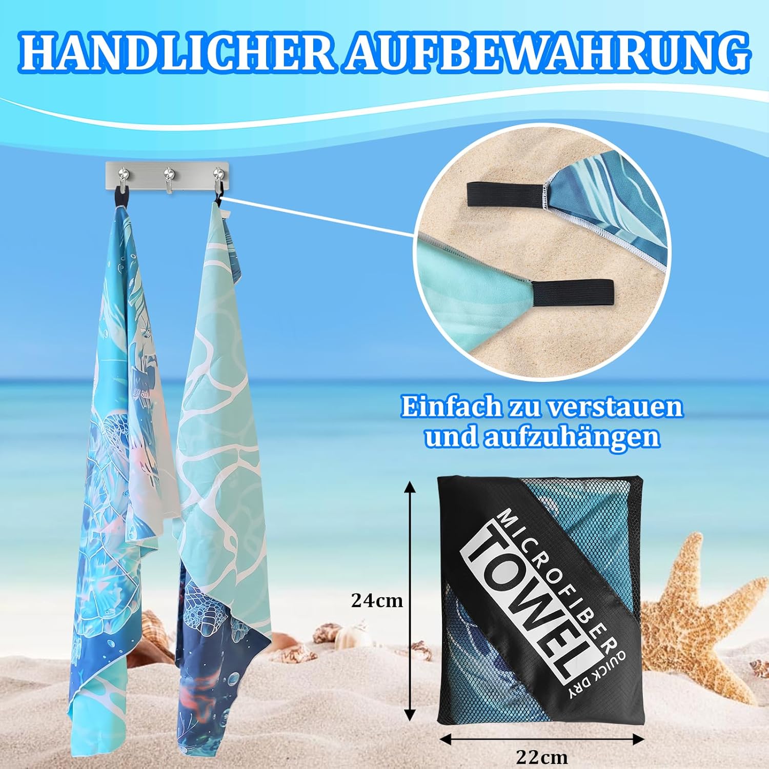 Detalle 2 de Giyim Strandhandtuch Groß 180 x 100 cm – Mikrofaser-Strandtuch mit Tasche