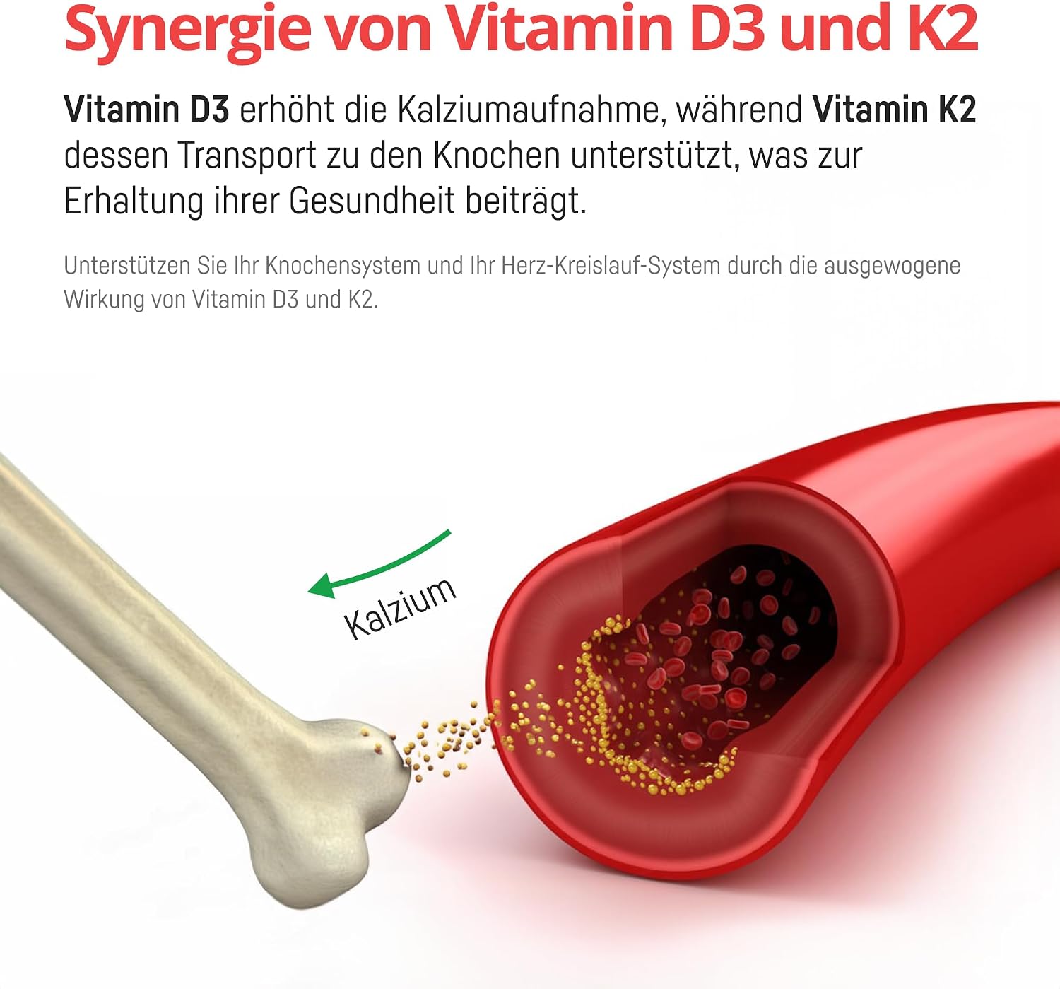 Detalle de Vitamin D3 K2 Hochdosiert 5000 IE + 100 µg K2 MK-7 (All-Trans) – 240 Softgel-Kapseln
